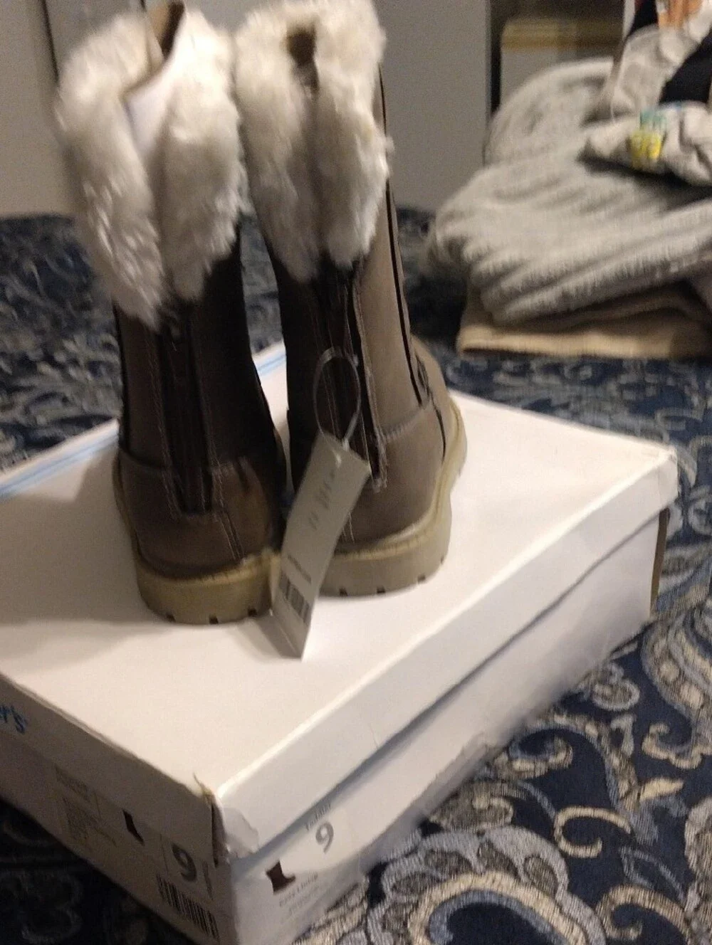 Carter's Taupe Girls Faux-Fur Tall Winter Boots with Heart Trim